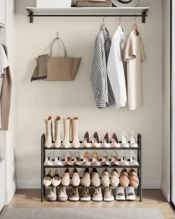 Sale SONGMICS Étagère à chaussures à 2 niveaux avec 4 crochets noir d'encre