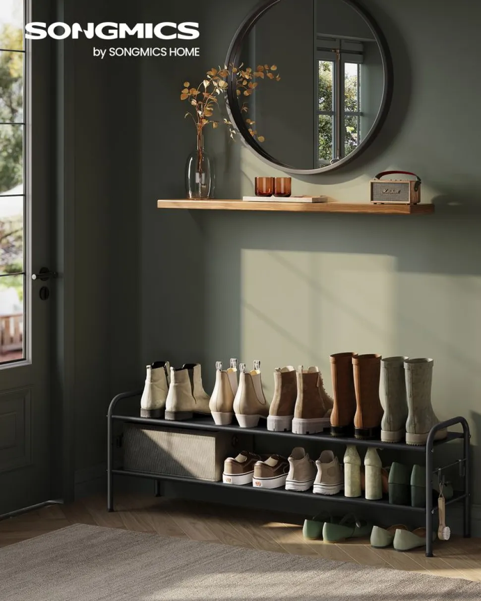 Store SONGMICS Étagère à chaussures à 2 niveaux avec 4 crochets noir d'encre