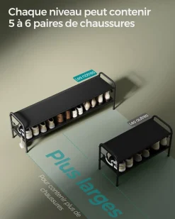 Store SONGMICS Étagère à chaussures à 2 niveaux avec 4 crochets noir d'encre