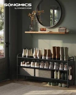 Store SONGMICS Étagère à chaussures à 2 niveaux avec 4 crochets noir d'encre