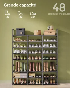 Outlet SONGMICS Étagère à chaussures à 3 niveaux pour 18 paires noir d'encre