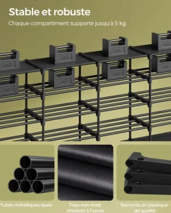 Outlet SONGMICS Étagère à chaussures à 3 niveaux pour 18 paires noir d'encre