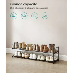 Best SONGMICS Étagère à chaussures 2 niveaux Noir