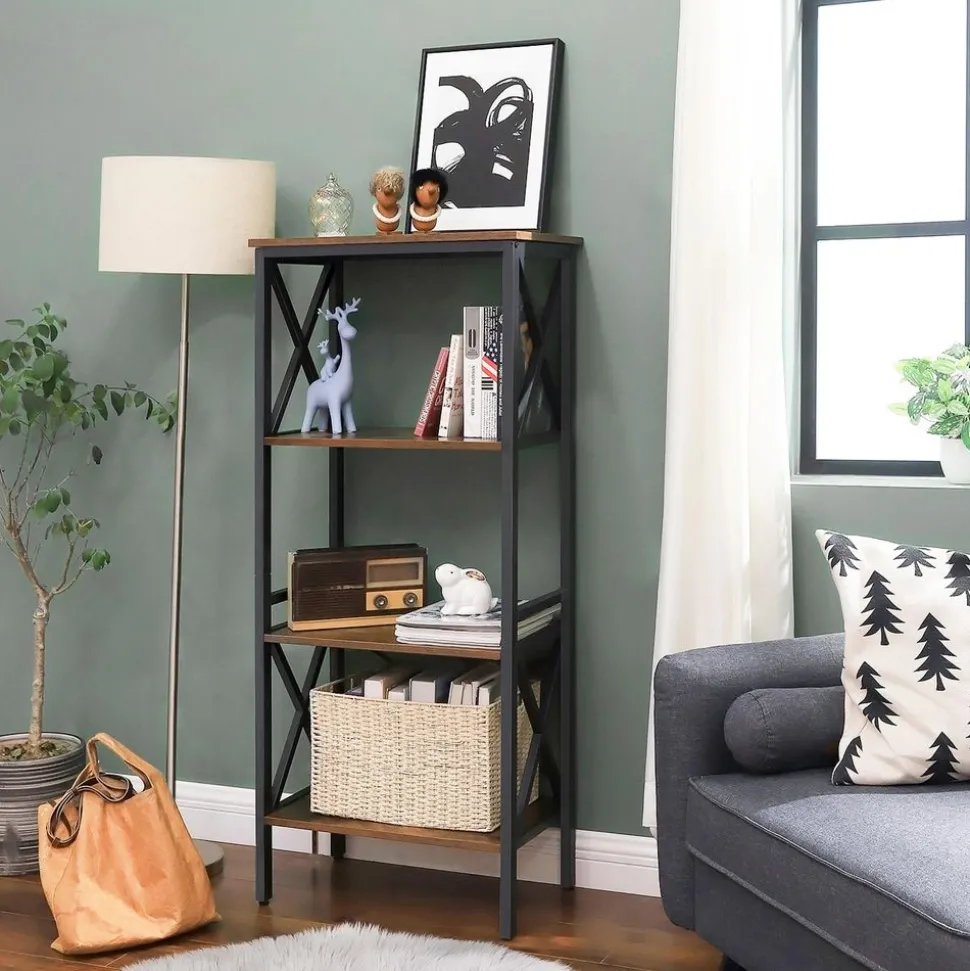 Cheap SONGMICS Étagère 4 niveaux design X Marron Rustique