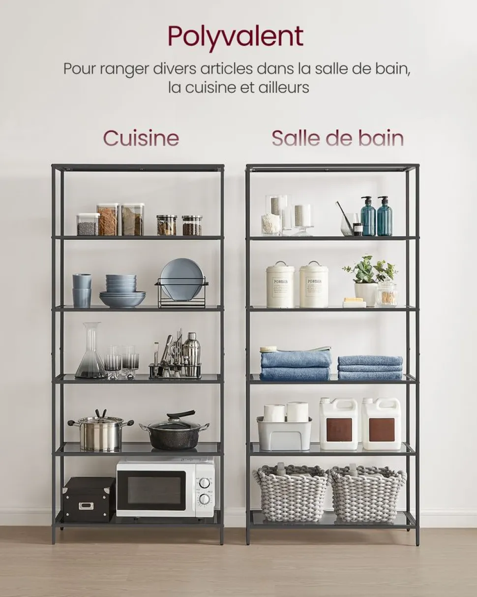 New SONGMICS Étagère 3 niveaux en métal 40 x 65 x 80 cm Noir