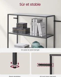 New SONGMICS Étagère 3 niveaux en métal 40 x 65 x 80 cm Noir