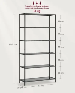 New SONGMICS Étagère 3 niveaux en métal 40 x 65 x 80 cm Noir