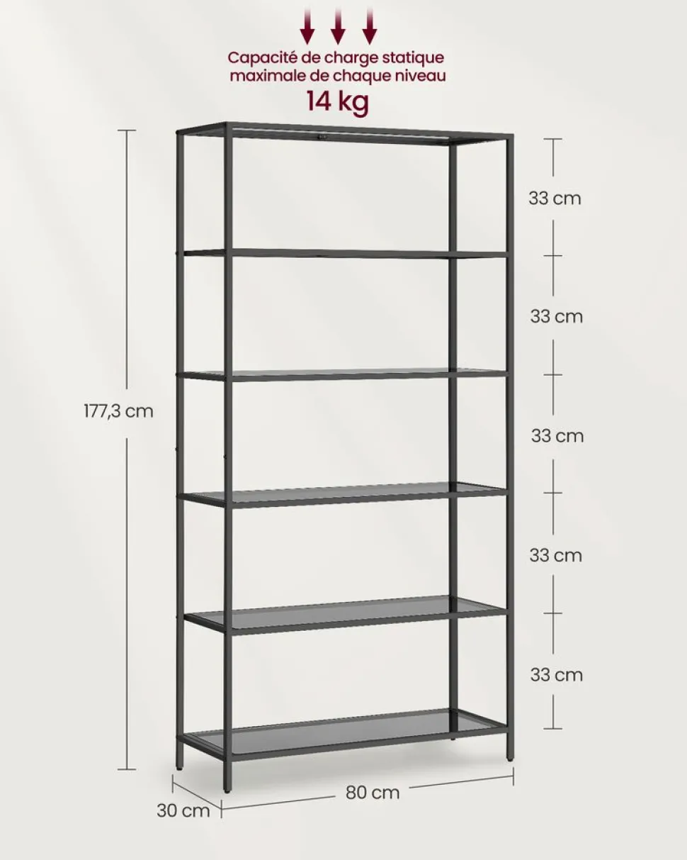 New SONGMICS Étagère 3 niveaux en métal 40 x 65 x 80 cm Noir