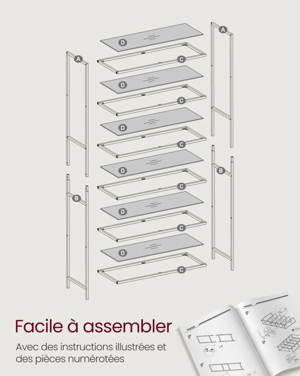 New SONGMICS Étagère 3 niveaux en métal 40 x 65 x 80 cm Noir