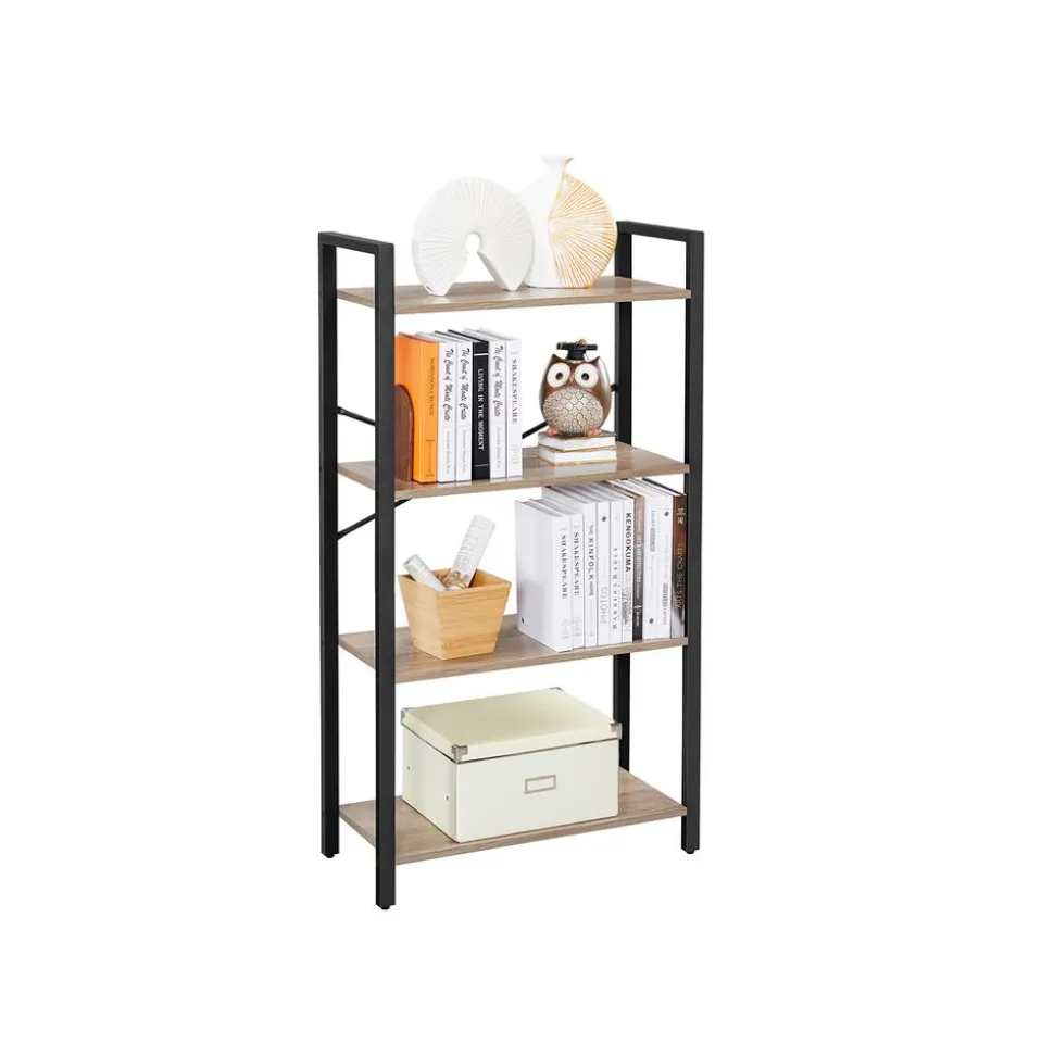 New SONGMICS Étagère 4 niveaux grège Marron Rustique + Noir