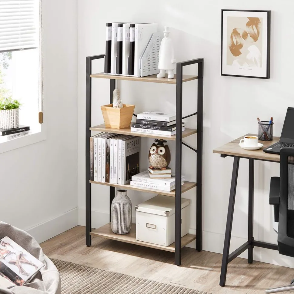 New SONGMICS Étagère 4 niveaux grège Marron Rustique + Noir