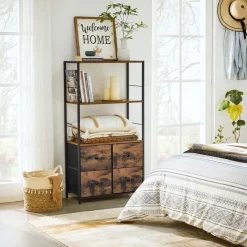 Fashion SONGMICS Étagère 4 tiroirs rustique Noir