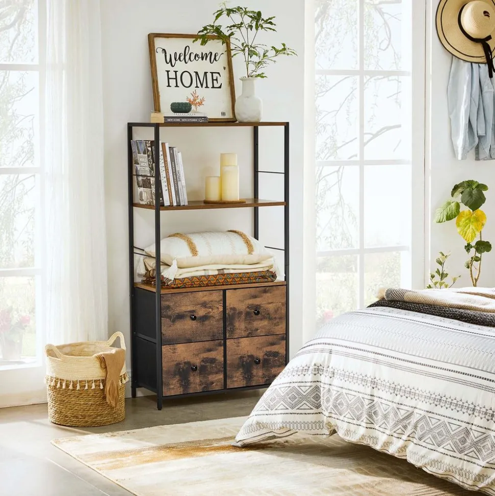 Fashion SONGMICS Étagère 4 tiroirs rustique Noir