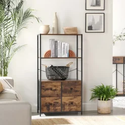 Fashion SONGMICS Étagère 4 tiroirs rustique Noir