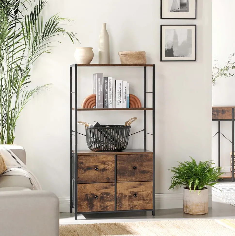 Fashion SONGMICS Étagère 4 tiroirs rustique Noir