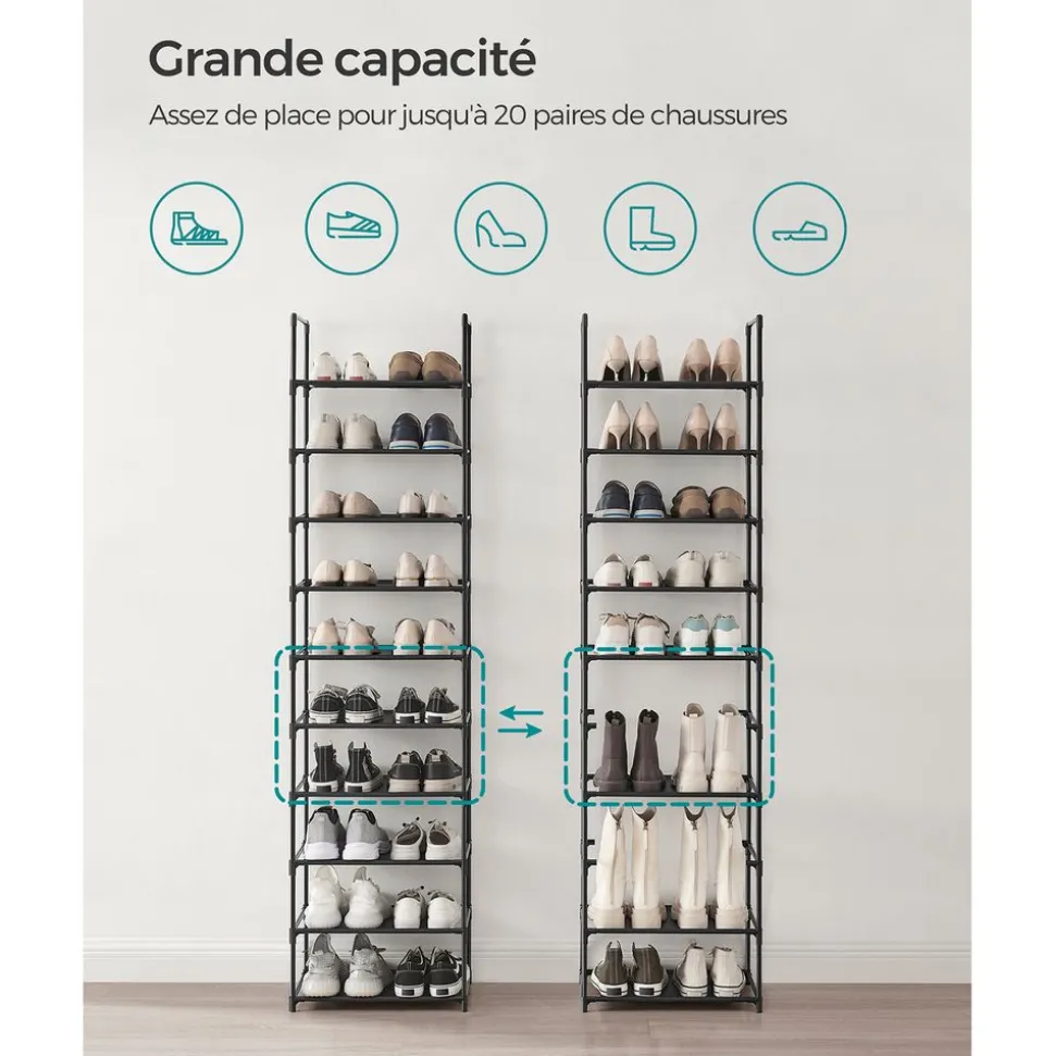 Fashion SONGMICS Étagère chaussures 10 niveaux noir