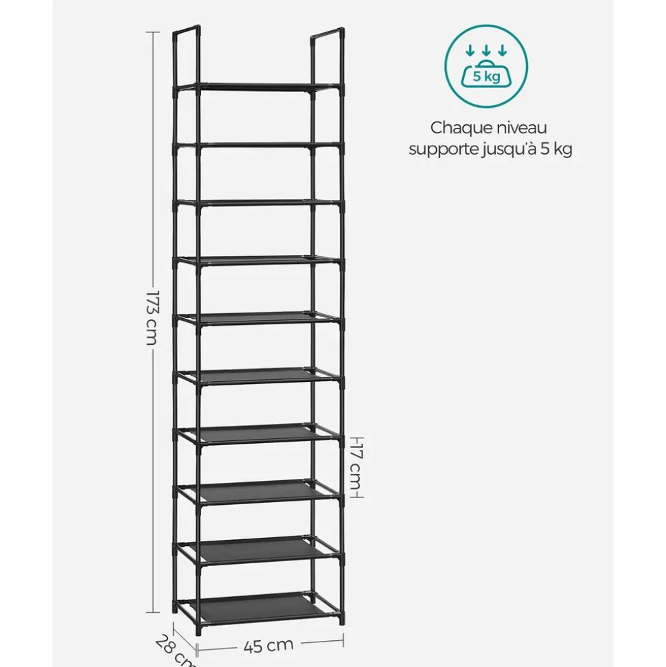 Fashion SONGMICS Étagère chaussures 10 niveaux noir