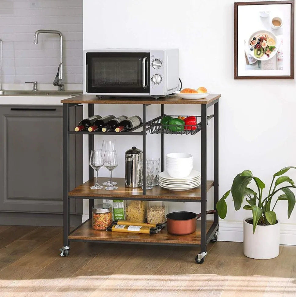 Cheap SONGMICS Étagère cuisine roues industriel Marron Rustique