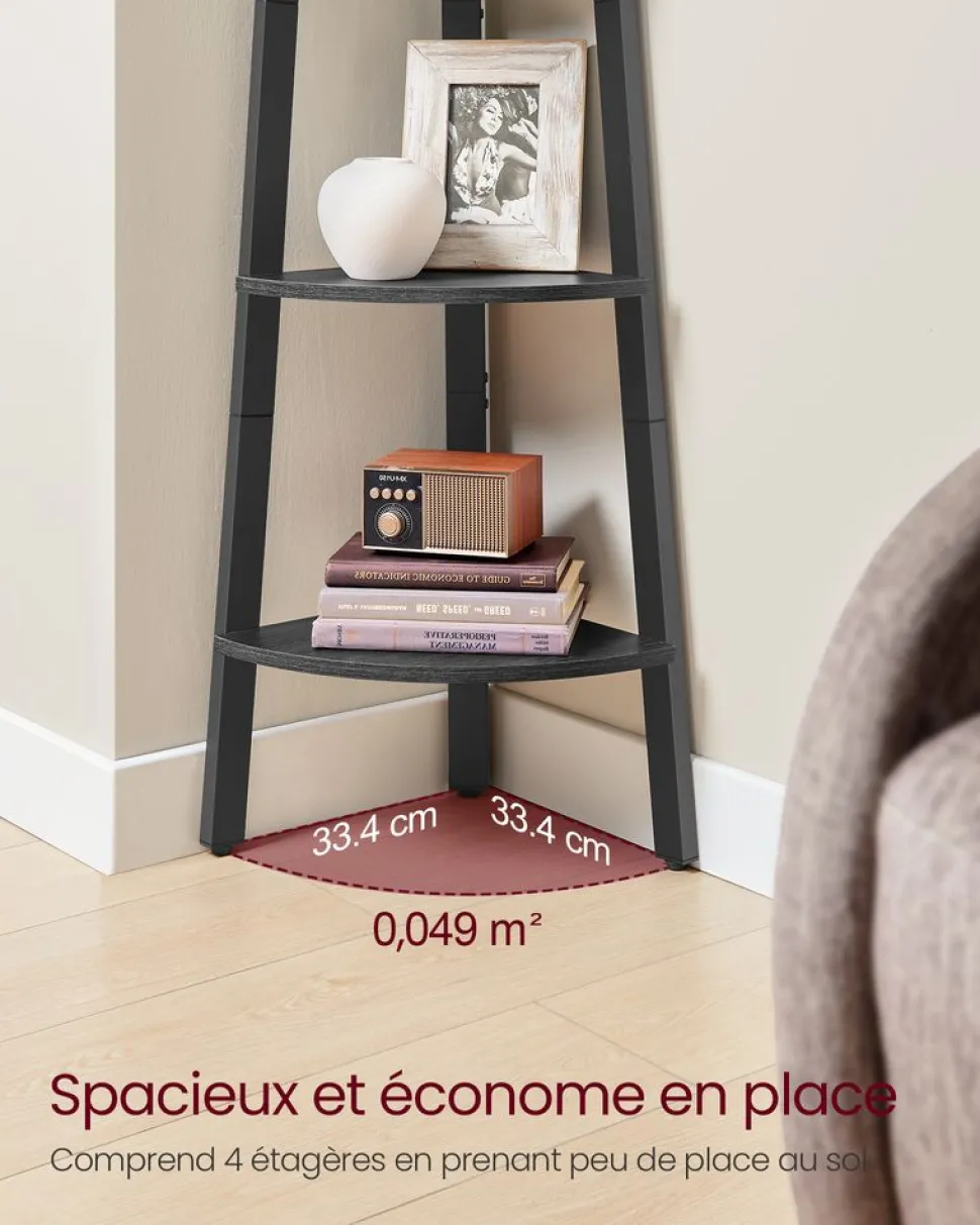 Store SONGMICS Étagère d’angle à 5 niveaux 31,9 x 31,9 x 156,4 cm structure en métal beige chêne