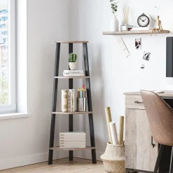 Store SONGMICS Étagère d’angle à 5 niveaux 31,9 x 31,9 x 156,4 cm structure en métal beige chêne