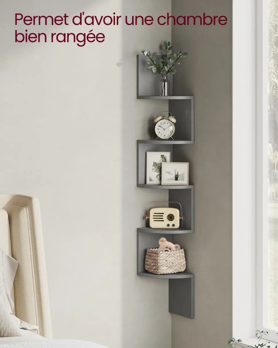 Outlet SONGMICS Étagère d'angle à 5 niveaux style boho chêne beige