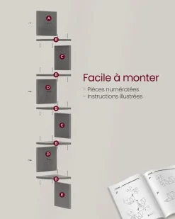 Outlet SONGMICS Étagère d'angle à 5 niveaux style boho chêne beige