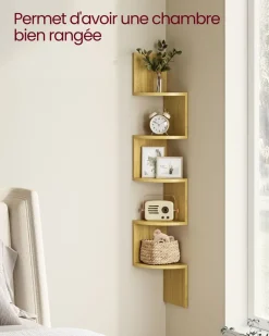 Outlet SONGMICS Étagère d'angle à 5 niveaux style boho chêne beige