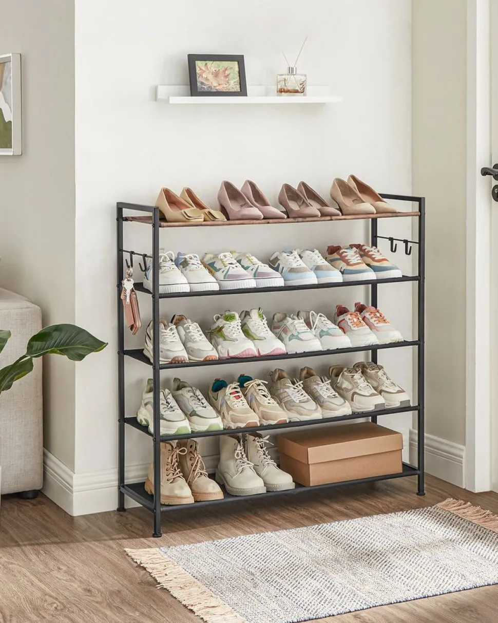 Clearance SONGMICS Étagère d'angle 5 niveaux avec cadre en acier chêne naturel et blanc mat Couleur Chêne Naturel + Blanc Mat