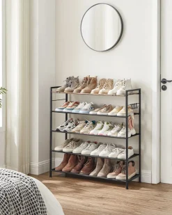 Clearance SONGMICS Étagère d'angle 5 niveaux avec cadre en acier chêne naturel et blanc mat Couleur Chêne Naturel + Blanc Mat