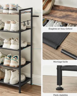 Clearance SONGMICS Étagère d'angle 5 niveaux avec cadre en acier chêne naturel et blanc mat Couleur Chêne Naturel + Blanc Mat