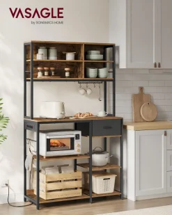 Best SONGMICS Étagère de cuisine avec multiprise marron rustique et noir d’encre