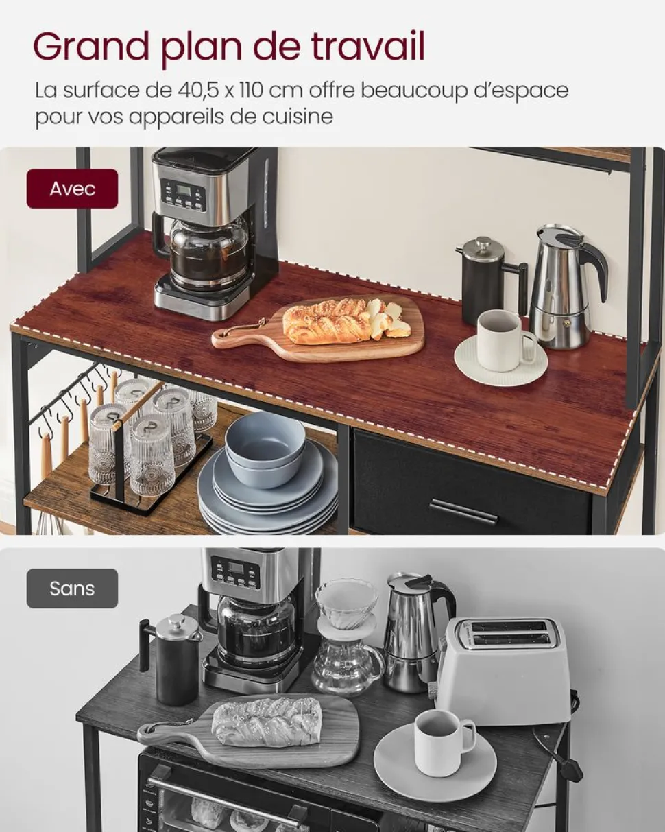 Best SONGMICS Étagère de cuisine avec multiprise marron rustique et noir d’encre