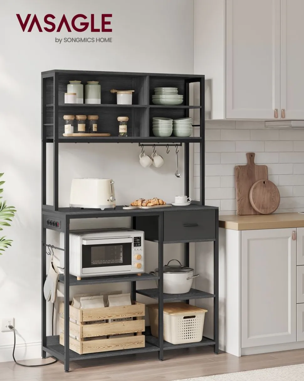 Best SONGMICS Étagère de cuisine avec multiprise marron rustique et noir d’encre