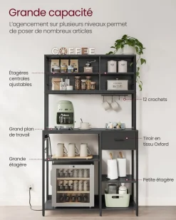 Best SONGMICS Étagère de cuisine avec multiprise marron rustique et noir d’encre