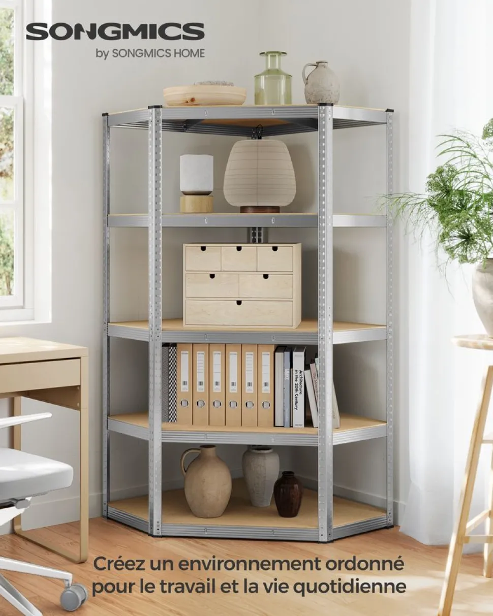 Shop SONGMICS Étagère de cuisine avec multiprise en acier marron rustique et noir d'encre