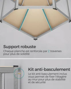 Shop SONGMICS Étagère de cuisine avec multiprise en acier marron rustique et noir d'encre