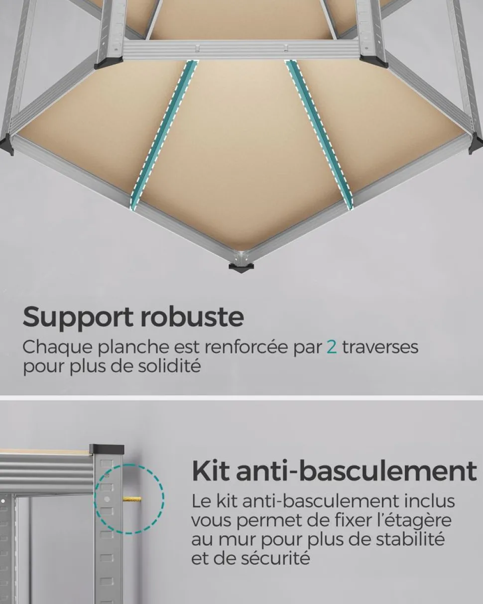 Shop SONGMICS Étagère de cuisine avec multiprise en acier marron rustique et noir d'encre