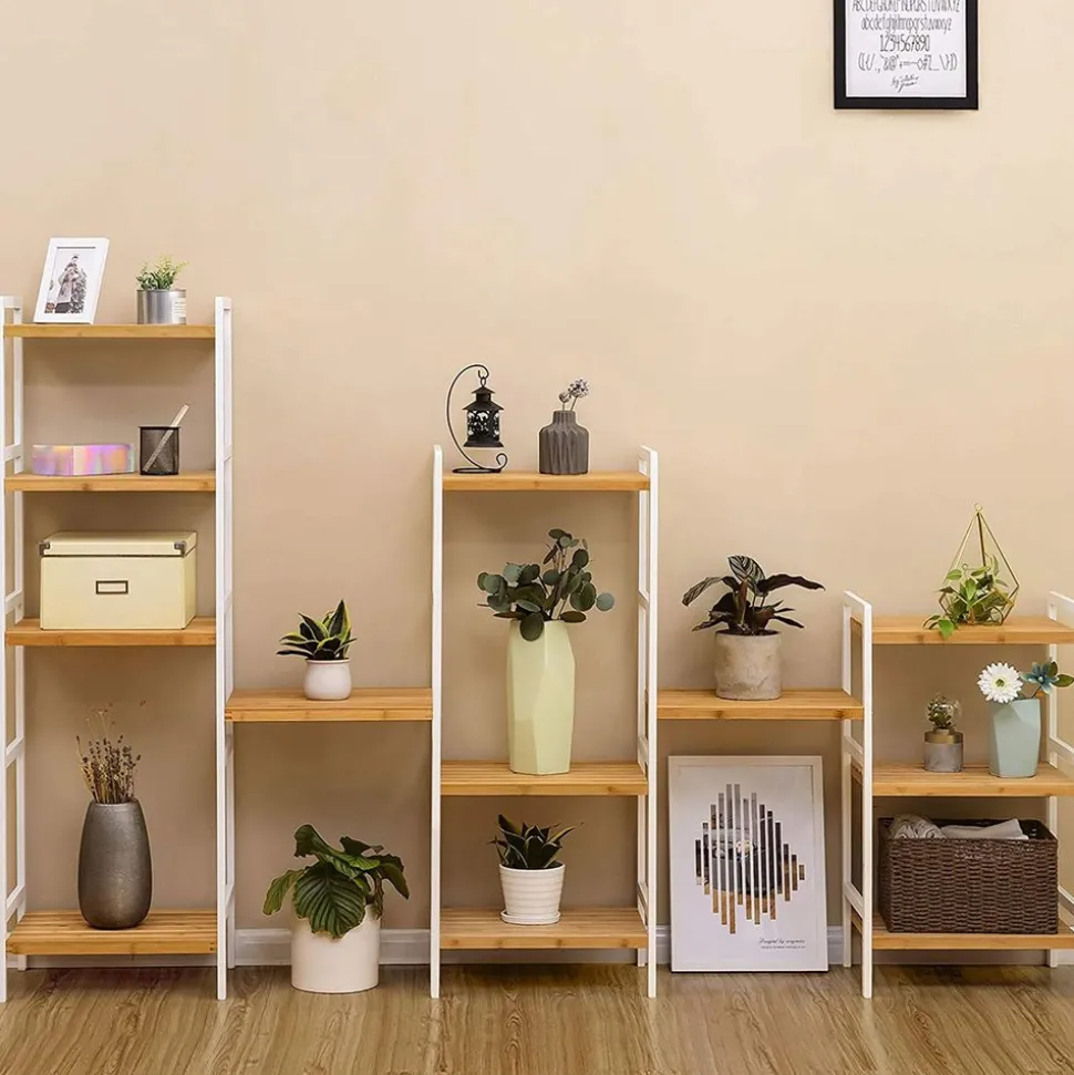 Fashion SONGMICS Étagère haute 7 niveaux bambou Blanc