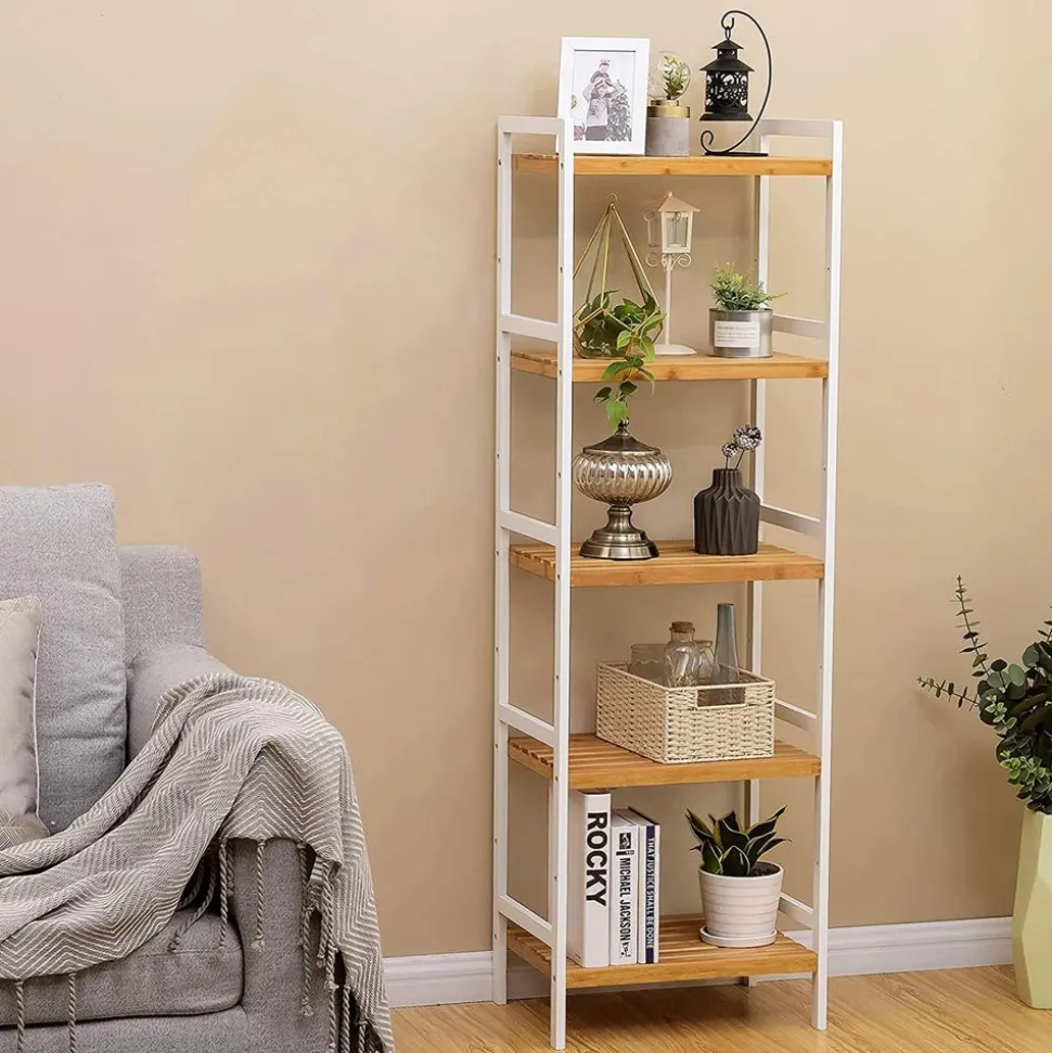 Fashion SONGMICS Étagère haute 7 niveaux bambou Blanc