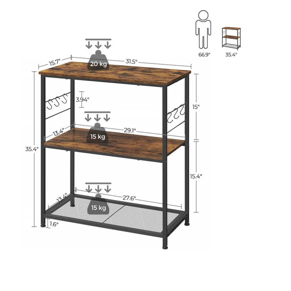 Shop SONGMICS Étagère micro-ondes industriel Brun Vintage Noir