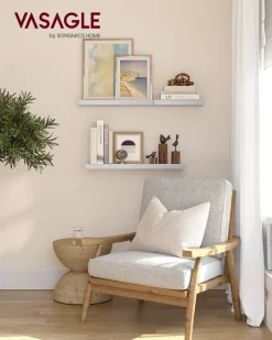 New SONGMICS Étagère murale 20 x 60 x 3,8 cm Blanc éRable