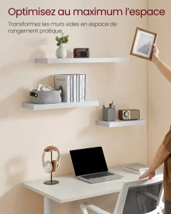 New SONGMICS Étagère murale 20 x 60 x 3,8 cm Blanc éRable