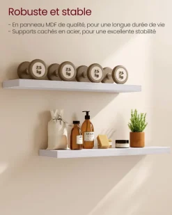 New SONGMICS Étagère murale 20 x 60 x 3,8 cm Blanc éRable