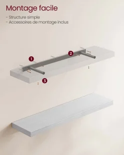 New SONGMICS Étagère murale 20 x 60 x 3,8 cm Blanc éRable
