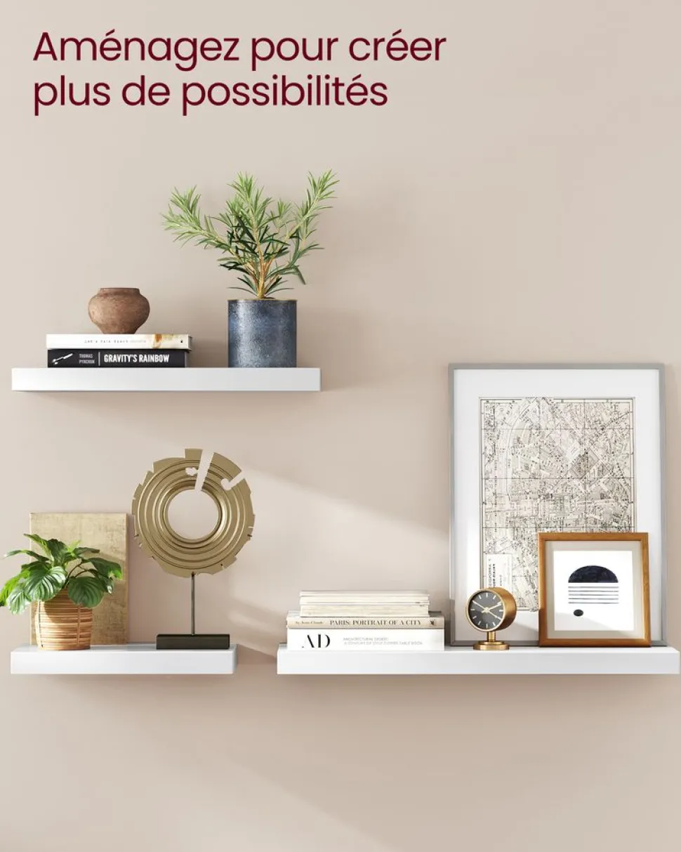 New SONGMICS Étagère murale 20 x 60 x 3,8 cm Blanc éRable