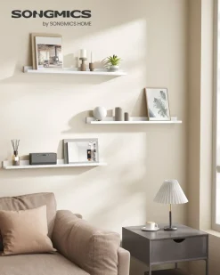 Shop SONGMICS Étagère murale 20 x 80 x 3,8 cm suspendue pour cadres photo blanc érable
