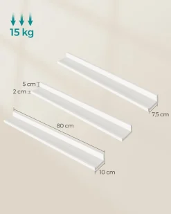 Shop SONGMICS Étagère murale 20 x 80 x 3,8 cm suspendue pour cadres photo blanc érable
