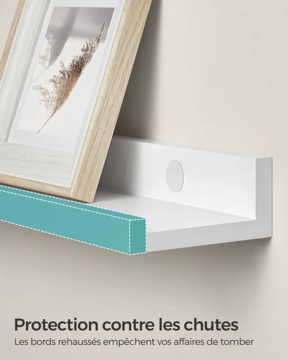 Shop SONGMICS Étagère murale 20 x 80 x 3,8 cm suspendue pour cadres photo blanc érable