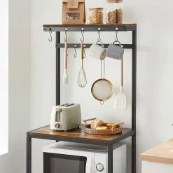 Sale SONGMICS Étagère plan cuisine 12 crochets Brun Vintage Noir