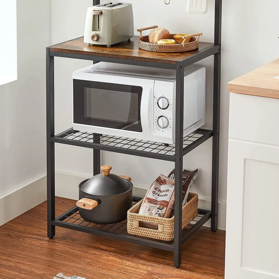Sale SONGMICS Étagère plan cuisine 12 crochets Brun Vintage Noir